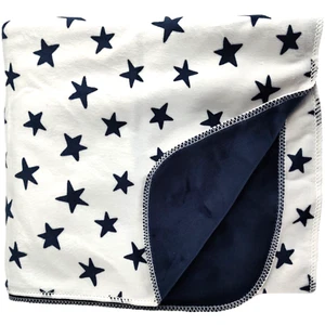 SL Home Fashions Navy Blue White Star Baby Blanket Flat Polyester RN 119741 NWOT - Picture 1 of 3