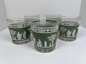 Vintage Jeanette Jasperware griechisch griechisch 8 Unzen Glas niedrige Kugel Becher 5er Set - Bild 1 von 10