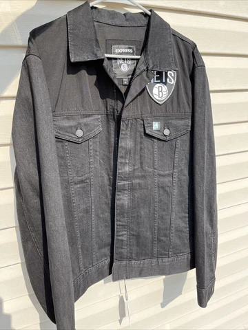 Express Men’s Large Brooklyn Nets NBA Jean Den Jacket - Black NEW with TAGS Cover