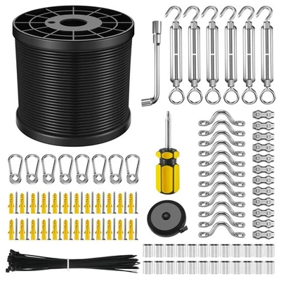 String Light Hanging Kit With 250 Ft Vinyl Coated 304 Stainless Steel Cable Stri - Image 1 of 4