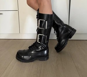 Underground England womeHigh Leather Black Boots Buckle Gothic punk Size UK5 US7 - Picture 1 of 24