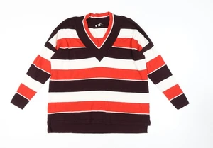 Warehouse Women’s Striped V-Neck Pullover Jumper Red 10 - Picture 1 of 12
