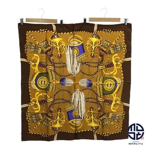 Celine scarf large 85cm 33″ square silk tassel brown - Picture 1 of 6