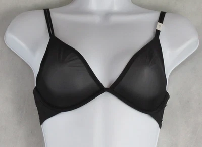 Calvin Klein Women's Sheer Marquisette Unlined Plunge Bra, Black, 34C - Image 1 of 4
