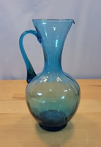 Vintage Mid Century kleiner Glaskrug blau gerippt 8” x 4,5” - Bild 1 von 9