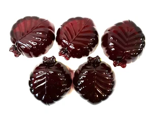 Anchor Hocking Royal Ruby Red Leaf Shaped Candy, Dessert or Berry Bowl set of 5 - Picture 1 of 14