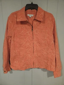 Coldwater Creek Gr. 1X Jacke bestickt Blumen Brokat Jacquard Reißverschluss orange  - Bild 1 von 6
