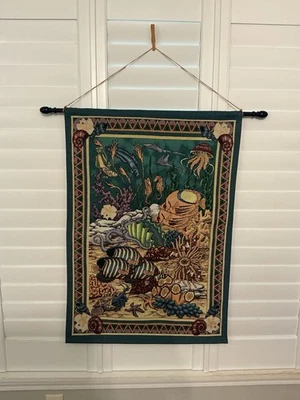 Tropical Fish Wall Hanging 20" x 36" Ocean Themed Tapestry Art With Dowel - Image 1 of 4