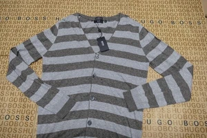New Hugo BOSS mens grey brown Italian cardigan knit jumper pullover top medium M - Picture 1 of 23