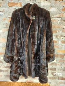 Klassische Nerz Pelz Jacke SCHWARZ Damen Extra Large Mantel 34" Länge Vintage D1 - Bild 1 von 8