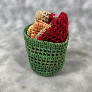 Lot of 5 Hand Crocheted Mini Cups / Basket Sleeves Colorful Thread Crochet Decor - Picture 1 of 8