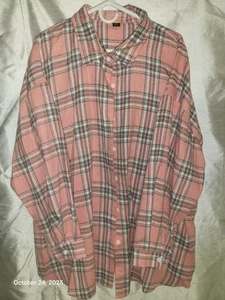 Camisa rosa con botones de franela a cuadros a cuadros para mujer de gran tamaño 2xl - Imagen 1 de 3