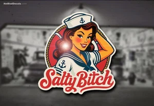 Salty Sticker Hot Rod Ford Chevy Sexy Navy Pinup Bomber Girl Rockabilly tattoo - Picture 1 of 1