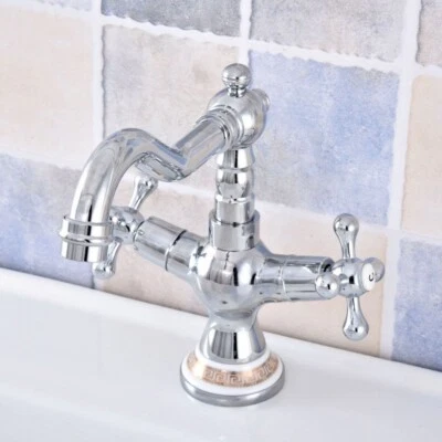 Chrome Bathroom Kitchen Faucet Swivel Two Cross Handles Sink Mixer Tap fsf665 - Image 1 of 4