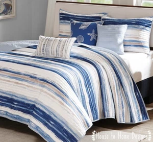 BLUE SEA WAVES 6pc QUILT SET : BEACH SHELLS OCEAN TROPICAL NAUTICAL WATER - Picture 1 of 6