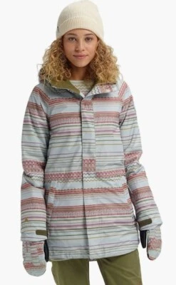 Burton Women's Gore-Tex Kaylo Snowboard Ski Jacket Aqua Blue Gray Stripe Medium - Image 1 of 4