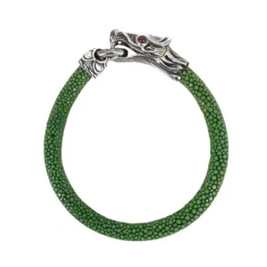 JOHN HARDY Sterling Silver Dragon Naga Green Stringray Cord Bracelet - Picture 1 of 8