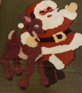 QUADRO VINTAGE RENNA BABBO NATALE PUNZONATO Sottovento include cornice - Foto 1 di 3