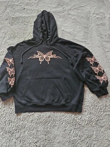 Divided black hoodie butterfly design pockets - Picture 1 of 6