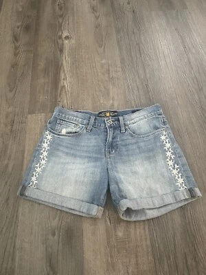 LUCKY BRAND Floral 2/26 The Roll Up Medium Wash Stretch Denim Shorts 5”Inseam - Image 1 of 4
