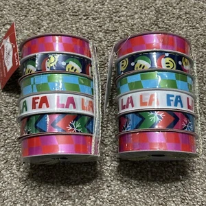 NWT Fun Colorful Christmas Fabric Ribbon Smile Emoji With Stocking Hat Falalala - Picture 1 of 3