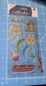 Scrapbooking Stickers Sticko Fishing Boat Pole Lure Fish Bobber Hat Vest Basket - Picture 1 of 2