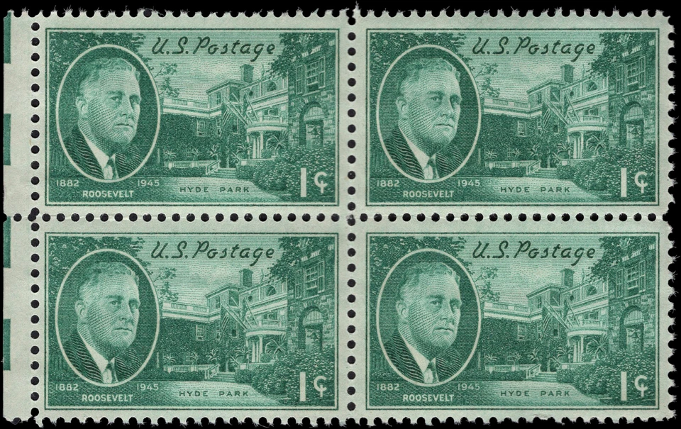 US Scott # 930, Franklin D. Roosevelt, Block of (4) 1945 1¢ Stamps, MNH - Image 1 of 1