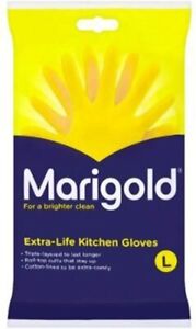 Marigold Extra Life Kitchen Yellow Rubber Latex Lined Gloves Large Case of 6