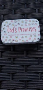 God's Promises White 5 x 2 Metal Prayer Card Tin Box 52 Cards (Complete Set) - Picture 1 of 2
