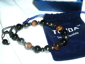 Mens Tonda Tigers Eye Black Obsidian Hematite Stretch Power Bracelet NWT - Picture 1 of 4