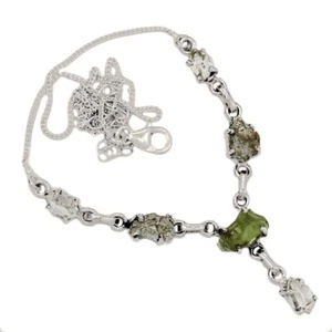 Natural Genuine Czech Moldavite & Herkimer Diamond 925 Silver Necklace SN19050 - Picture 1 of 1