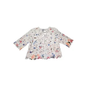 Rabbit Rabbit Rabbit Design shrug women's size large V-neck White Floral NEW - Picture 1 of 4