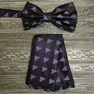 Bee Animal Print Men Pre-Tied Butterfly Bow Tie And Pocket Sqaure Hanky Wedding