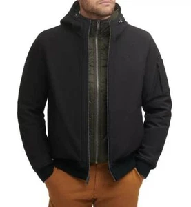 Mens Jacket Winter Dockers Black Hooded Softshell Bomber Weather Resist $140-2XL - Picture 1 of 8