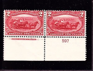 US 286 2c Trans-Mississippi Mint Bottom Plate #597 Pair Fine OG NH SCV $160 - Picture 1 of 2
