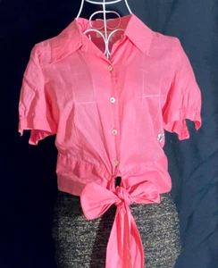 Gas Urban Blouse Women Small Cropped Top Embroidered Front Knot Bow Size S - Picture 1 of 12