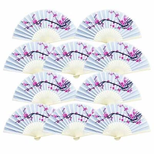 Quasimoon 9" Cherry Blossom / Sakura Silk Hand Fans for Weddings (10 Pack) by... - Picture 1 of 4