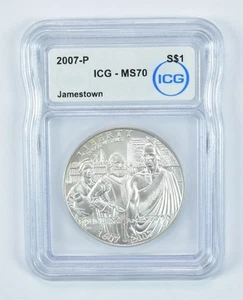 2007-P Jamestown Commemorative Silver Dollar MS70 ICG *4368 - Picture 1 of 5