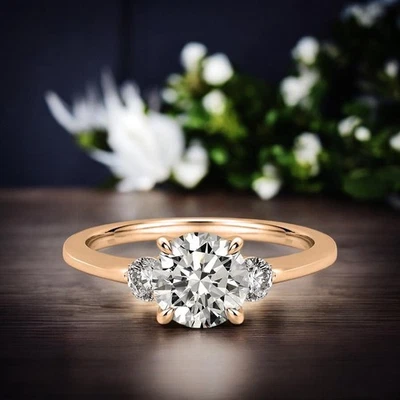 Diamond Engagement Ring Lab Grown Round 1.3 Carat IGI Certified 18k Rose Gold - Image 1 of 4