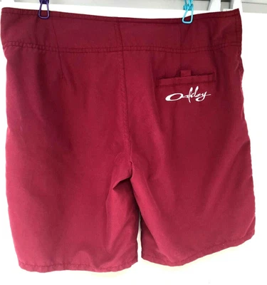Oakley Womens Board Swim Shorts Drawstring Snap Logo Spellout Burgundy  Sz 6 - Image 1 of 4