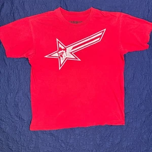Famous Stars and Straps T-Shirt Men's L Red Graphic Short Sleeve Grunge Holes - Picture 1 of 8