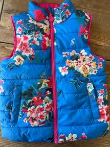 Joules Flip It Floral Puffer Zip Up Reversible Vest Size 4 ~ EUC - Picture 1 of 7
