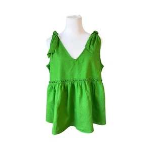 Blusa Top Who What Wear Lino Kelly Verde Cintura Alta GRANDE Verano Fluida Nueva Sin Etiquetas - Imagen 1 de 12