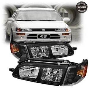 For 1993 1997 Toyota Corolla DX Headlights Black Headlamps 4pcs Set Clear Lens - Picture 1 of 7