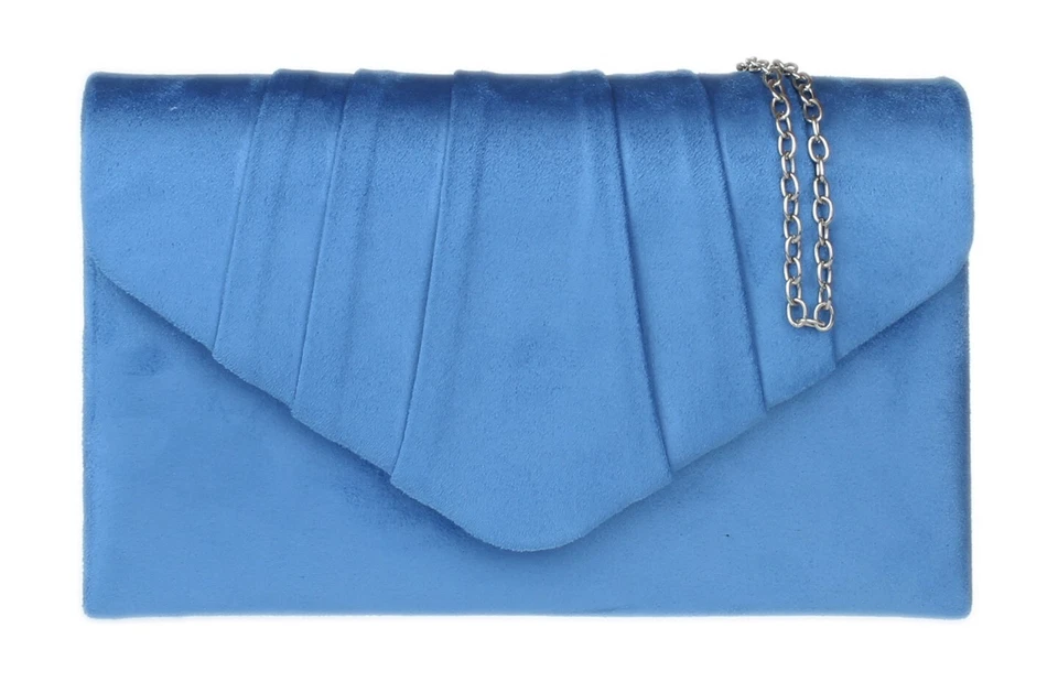 New Womens Faux Suede Designer Handbag Wedding Prom Party Pleated Shoulder Chain - Image 1 of 1