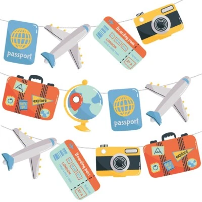 Travel Bon Voyage Farewell Bunting Party Decorations Adventures Events 12pc 2.5m - Image 1 of 4