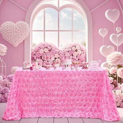 Rosette Rectangle Tablecloth 60x102 Inch Pink Table Cloths For Valentine's Day W - Image 1 of 4