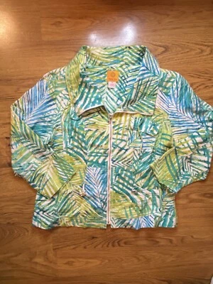 Ruby Rd Womens Zip Up Long Sleeve Coat Jacket Green Palm Tree Tropical Small - Image 1 of 4
