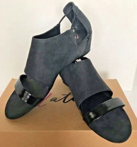 Sandalias MATISSE de cuero nobuck negras puerto tacón mediano cuña apilada MATISSE 8 1/2  - Imagen 1 de 12