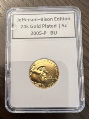 2005-P | Jefferson Bison | Nickel | Five Cent Lot | 24K Gold Plated | Item #1 - Image 1 of 2